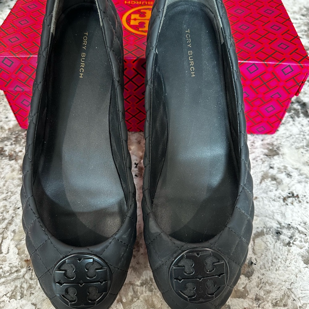 Tory Burch Black Flats with Circular Emblem